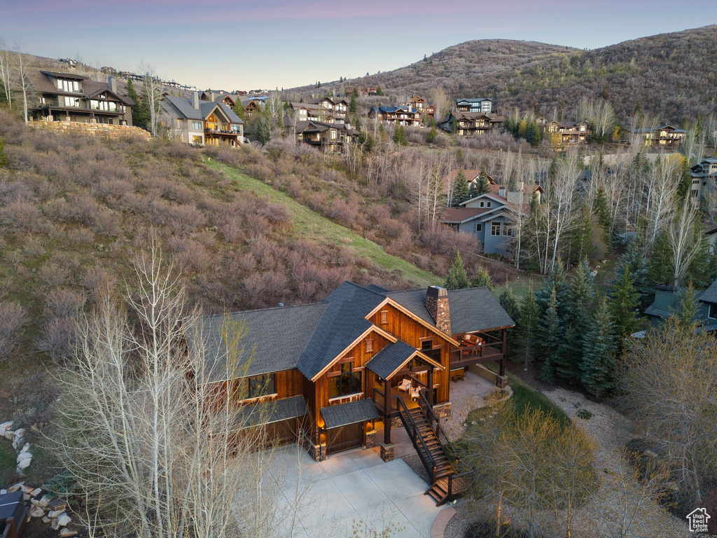 Exterior space featuring stairway and a mountain view