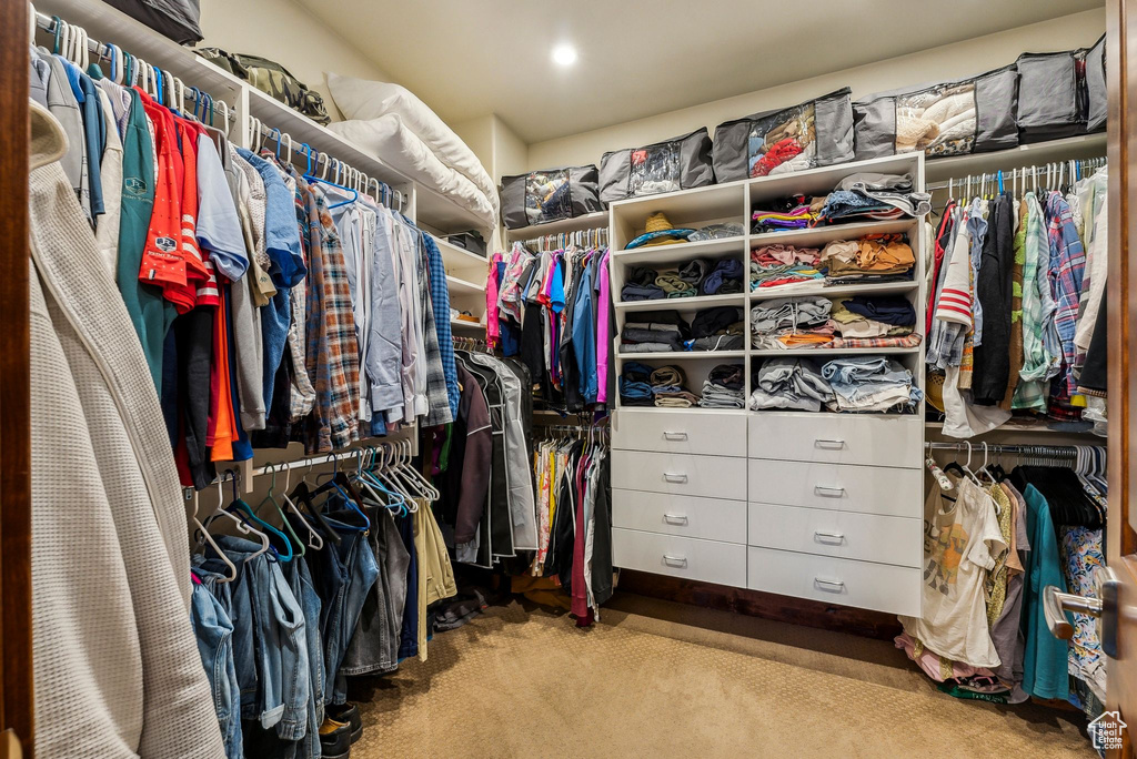 Walk in closet featuring carpet