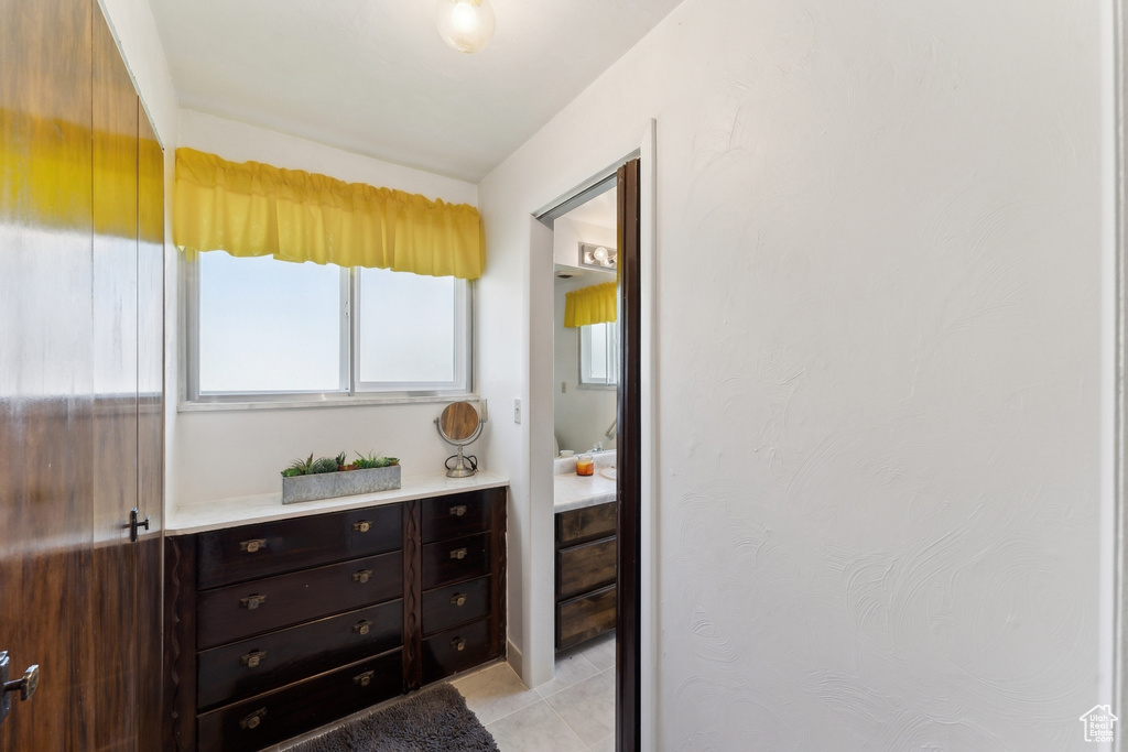 Interior space with tile patterned floors
