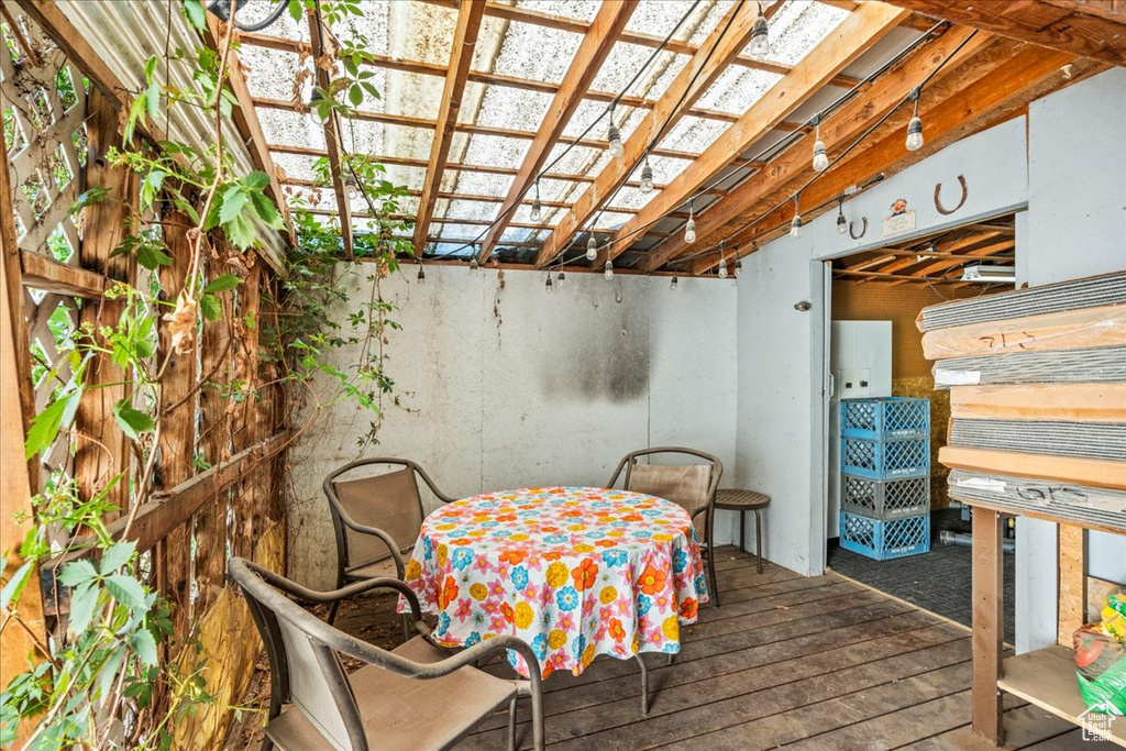 Interior space featuring a pergola
