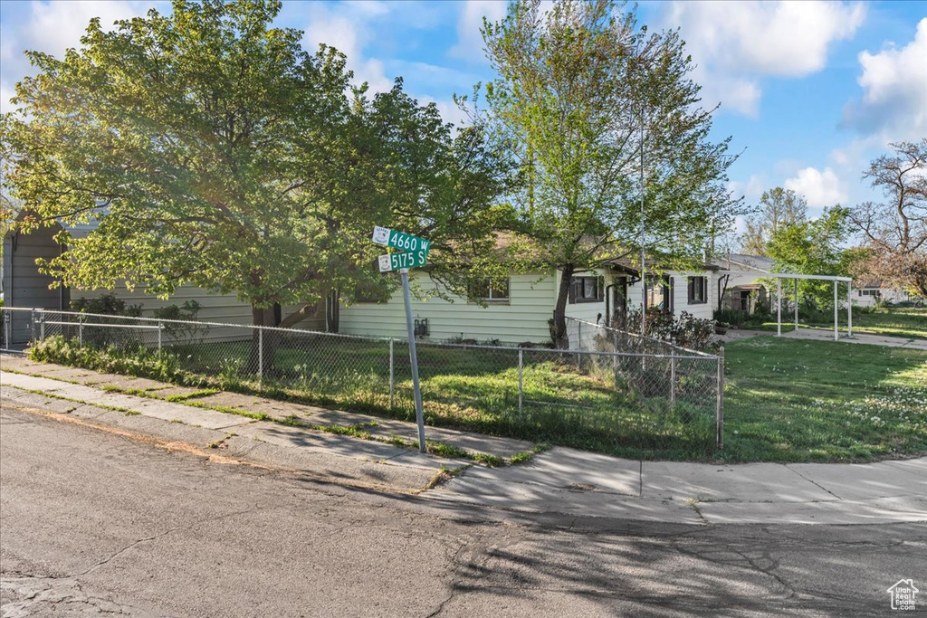 Ranch-style home with a fenced front yard