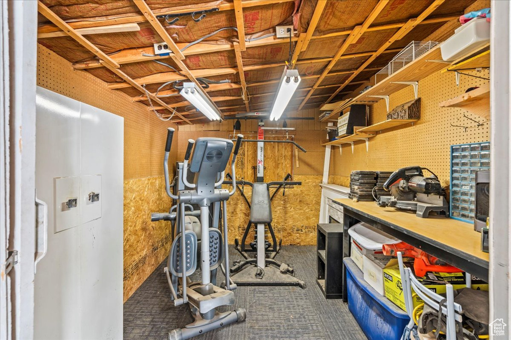 Workout room featuring a workshop area