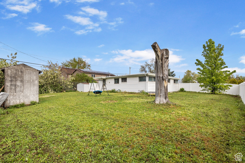 View of yard with a fenced backyard