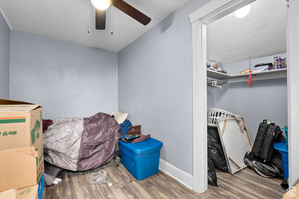 Storage room with ceiling fan