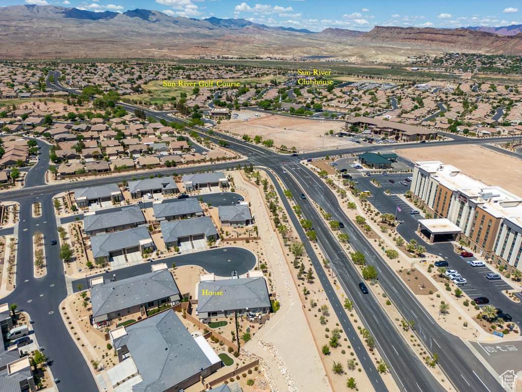 Birds eye view of property featuring a residential view and a mountain view