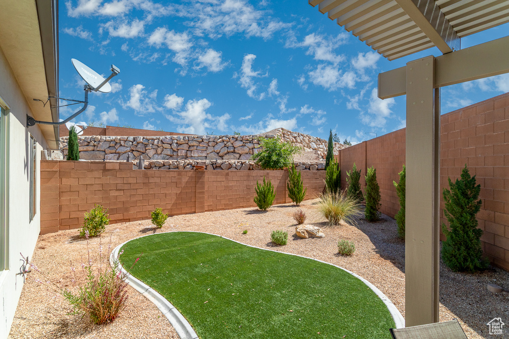 View of yard with a fenced backyard