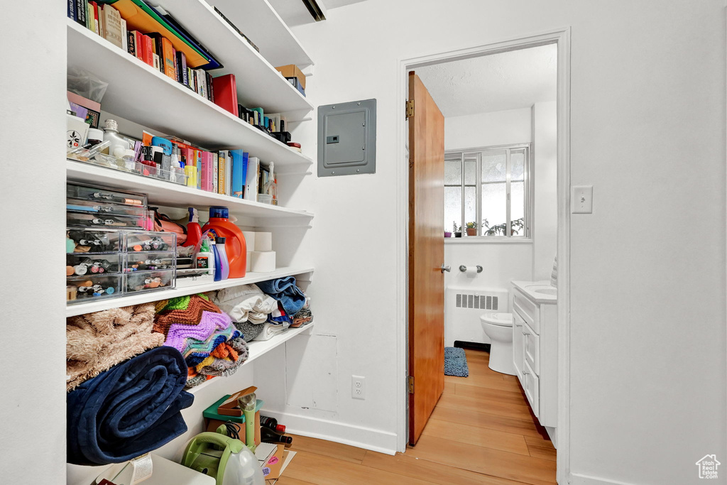 Pantry with radiator heating unit and electric panel