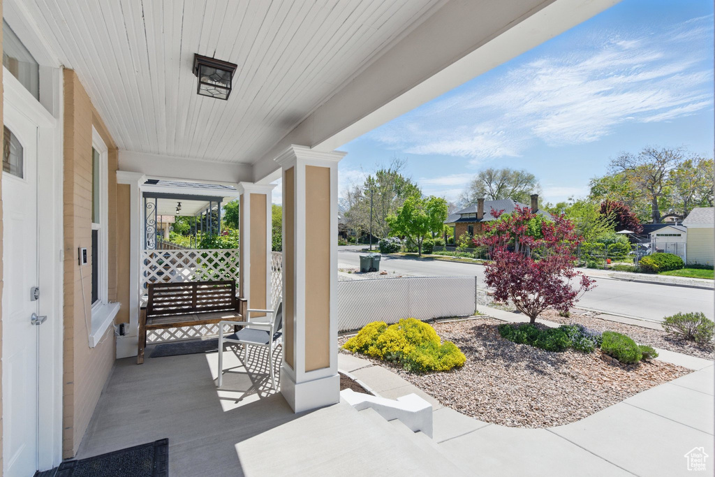 View of patio with covered porch
