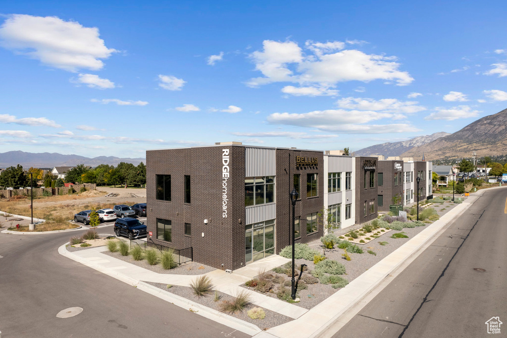 View of building exterior featuring a mountain view
