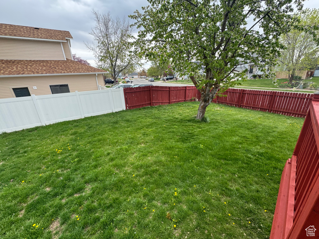 View of yard featuring a fenced backyard