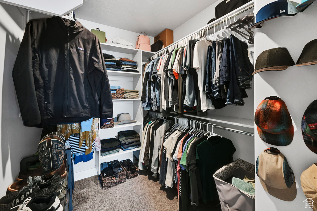Spacious closet with carpet