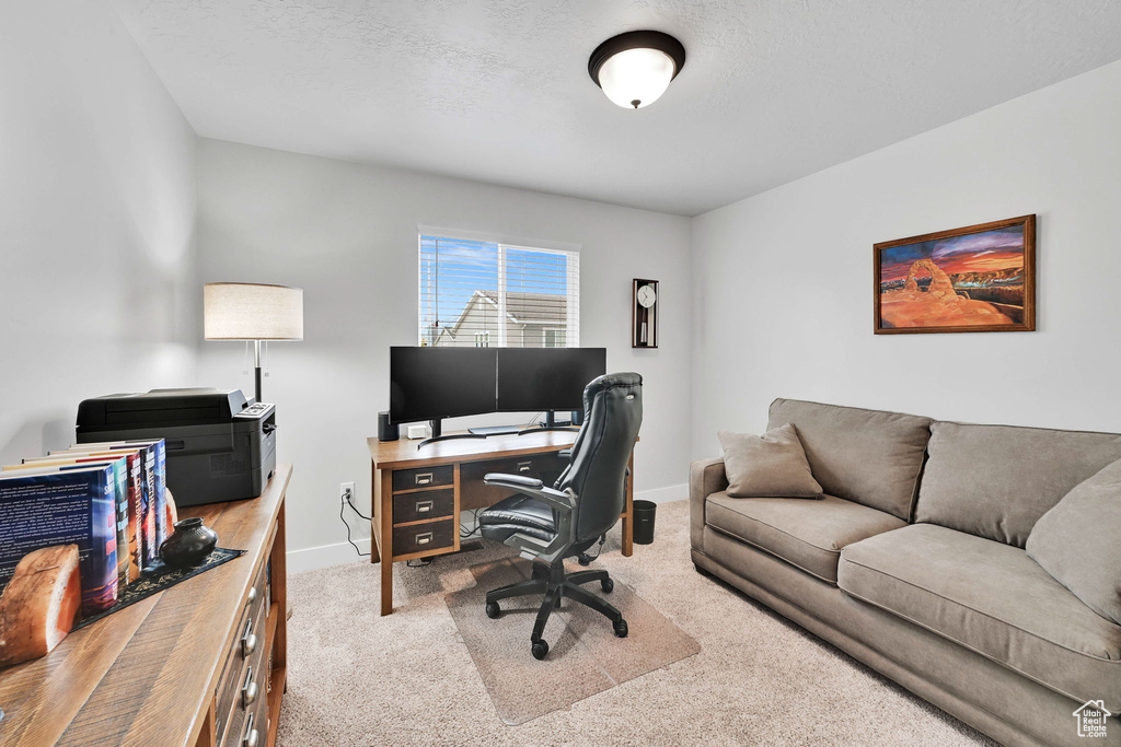 Office with baseboards and carpet floors