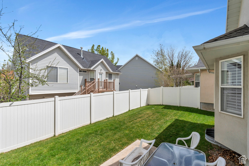 View of yard with a fenced backyard