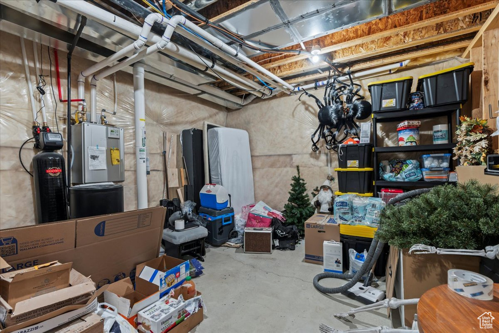 Unfinished basement with water heater