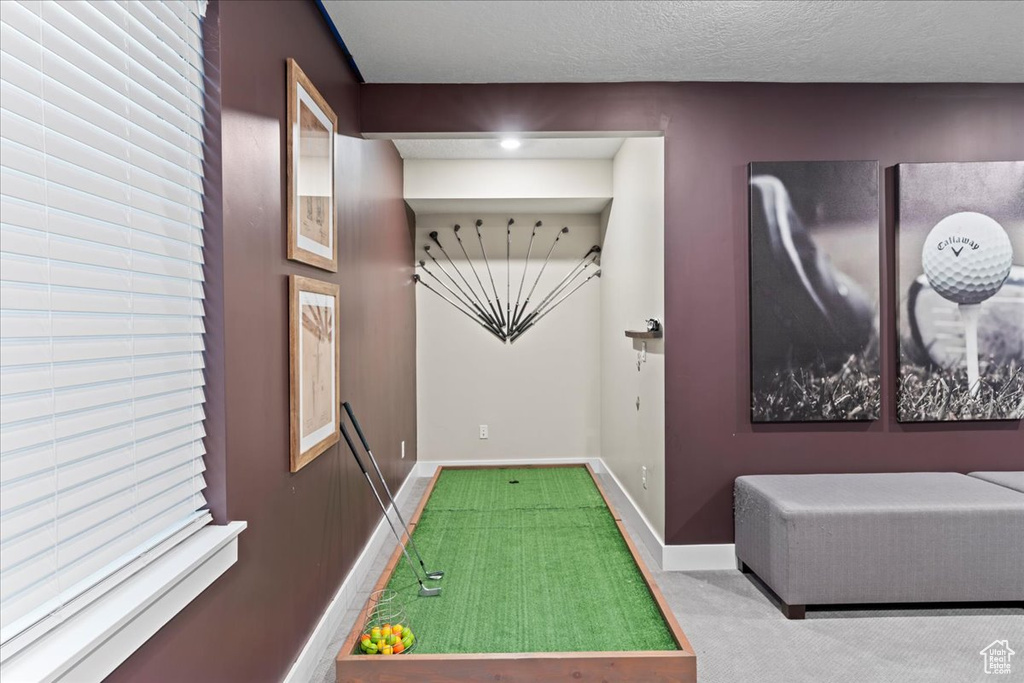 Game room featuring baseboards and carpet