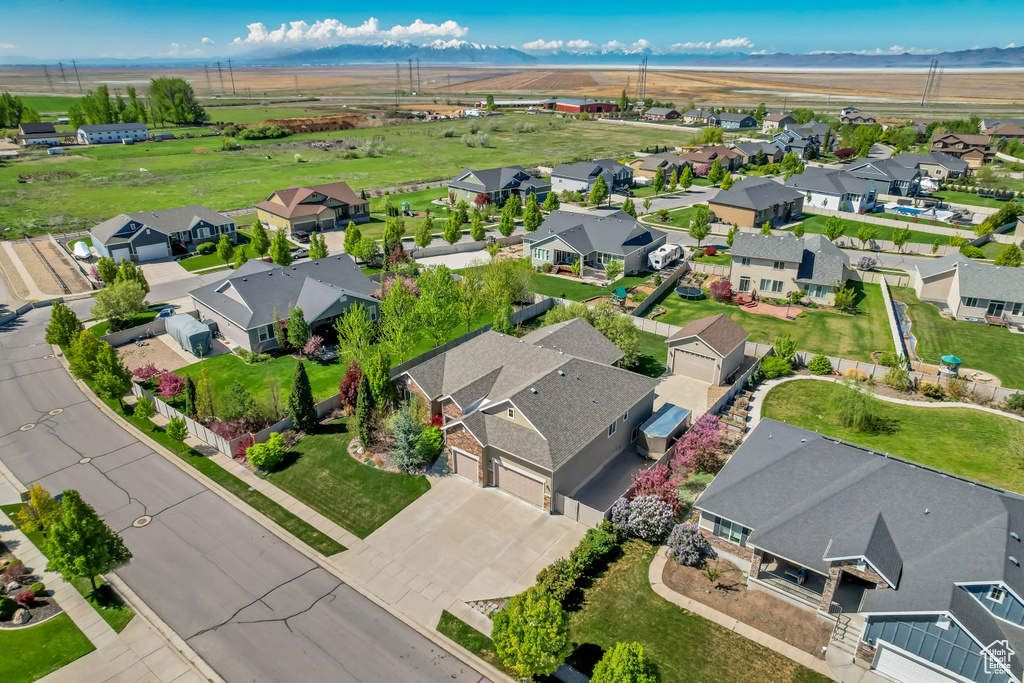 Birds eye view of property with a residential view