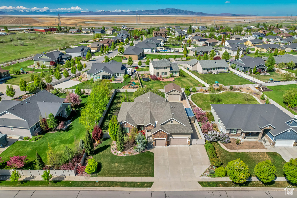 Birds eye view of property with a residential view