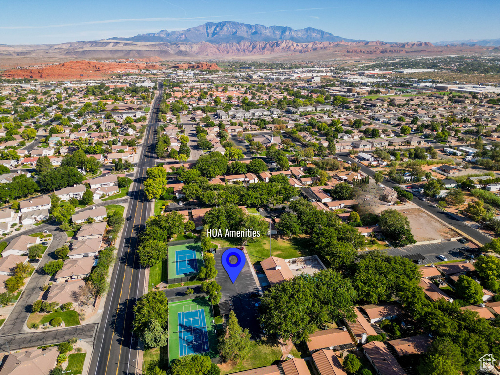Birds eye view of property featuring a residential view and a mountain view