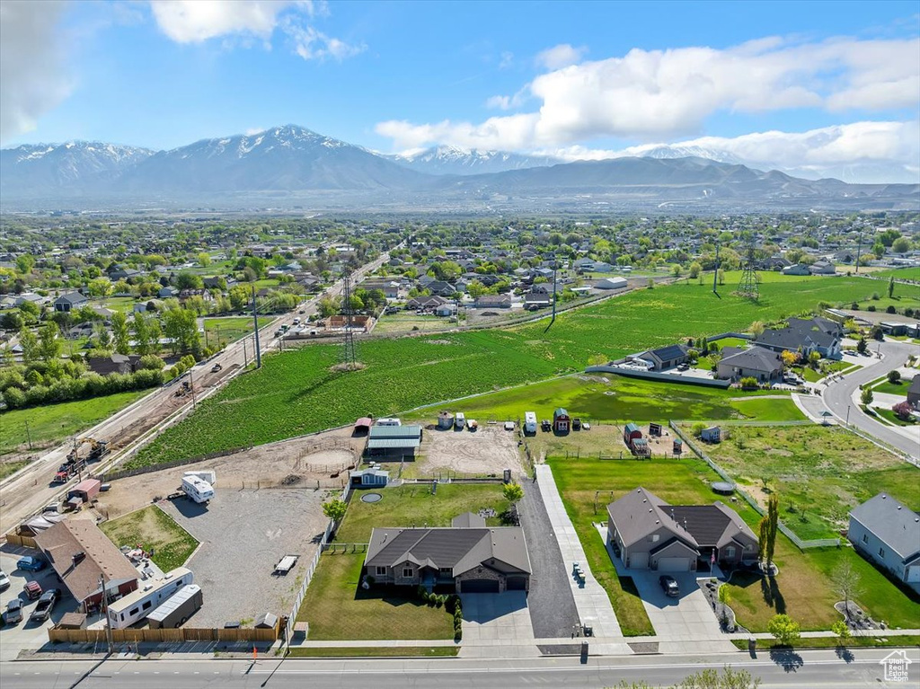 Aerial view featuring a residential view and a mountain view