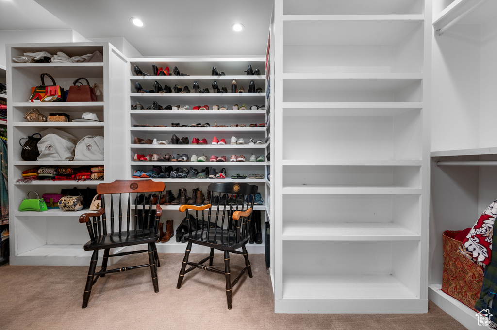 Walk in closet with carpet