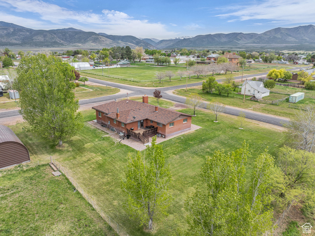 Aerial view featuring a mountain view