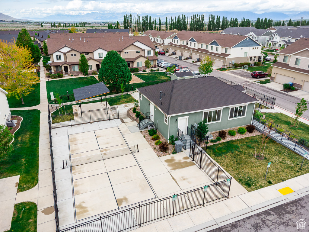 Birds eye view of property with a residential view