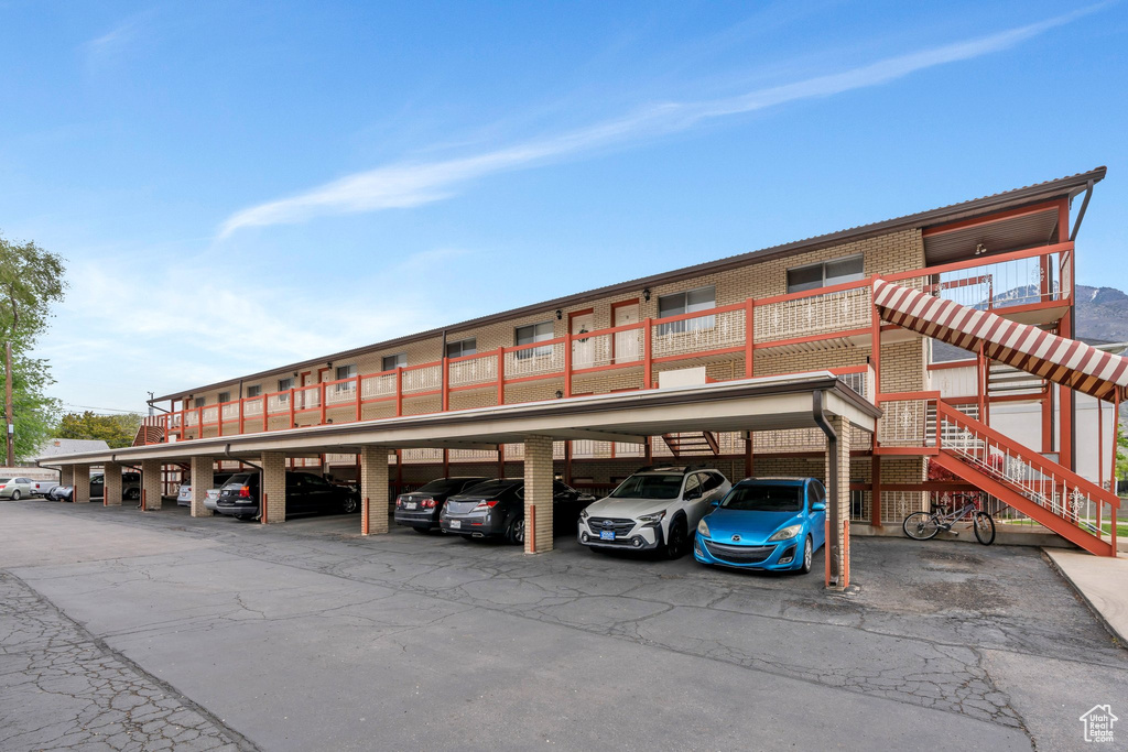 Covered parking lot with stairs
