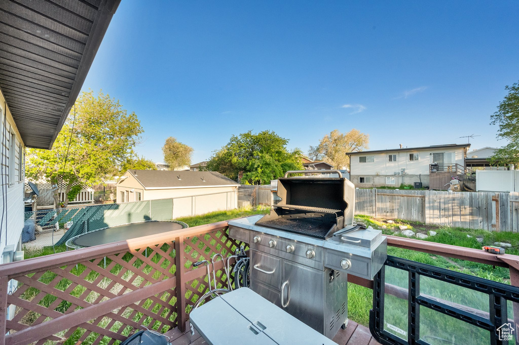 Exterior space with a residential view and a fenced backyard