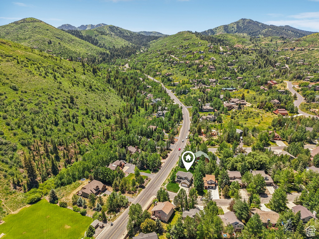 Drone / aerial view of a mountainous background