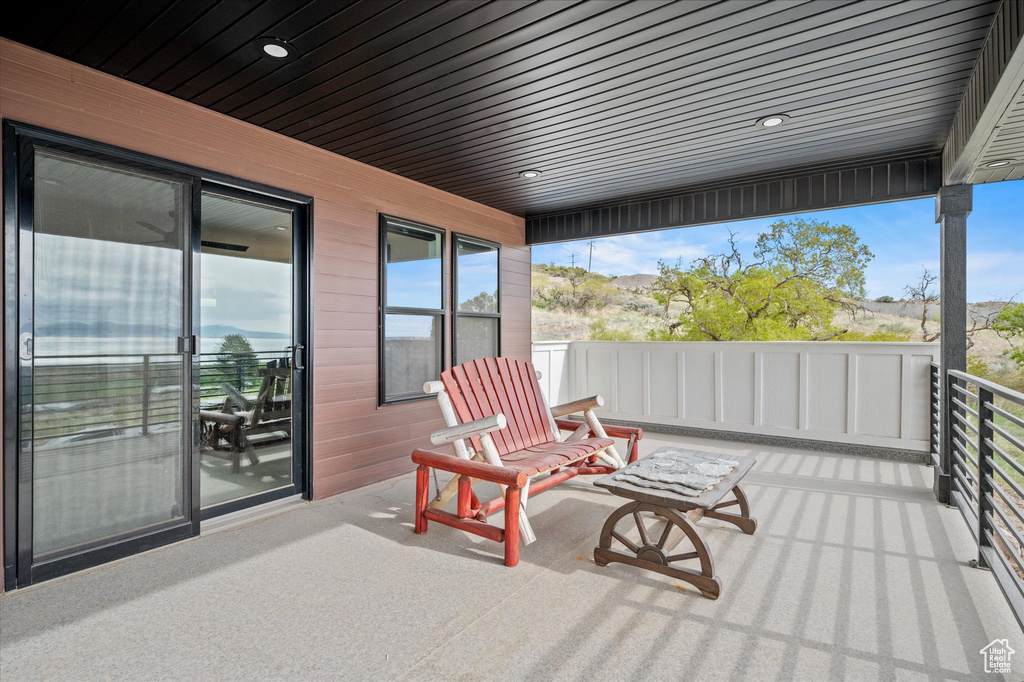 Exterior space with a balcony
