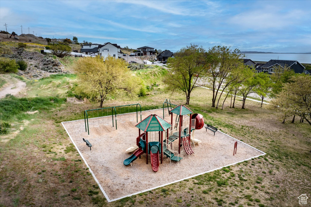 Community play area with a residential view