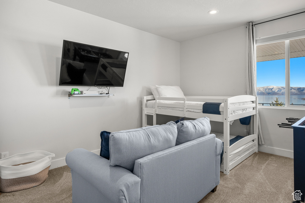 Carpeted bedroom featuring baseboards and recessed lighting