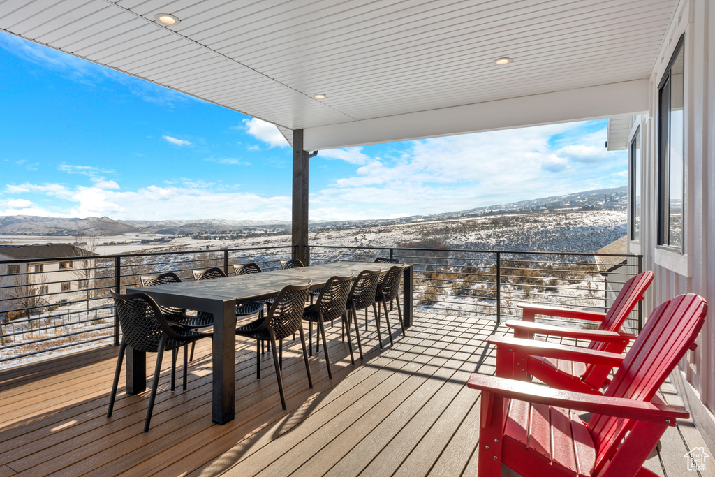 Wooden terrace with a mountain view