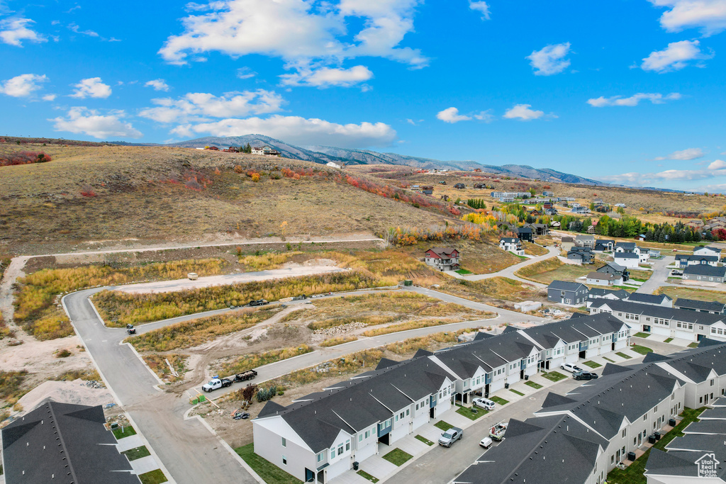 Aerial view featuring a mountain view and a residential view