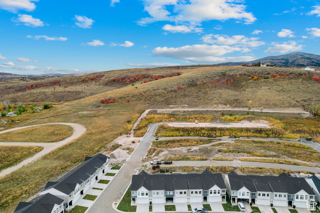 Drone / aerial view featuring a mountain view