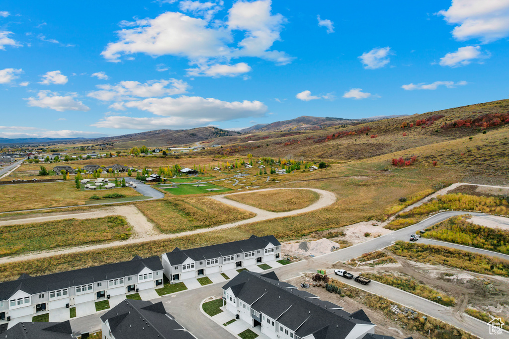 Drone / aerial view featuring a residential view and a mountain view