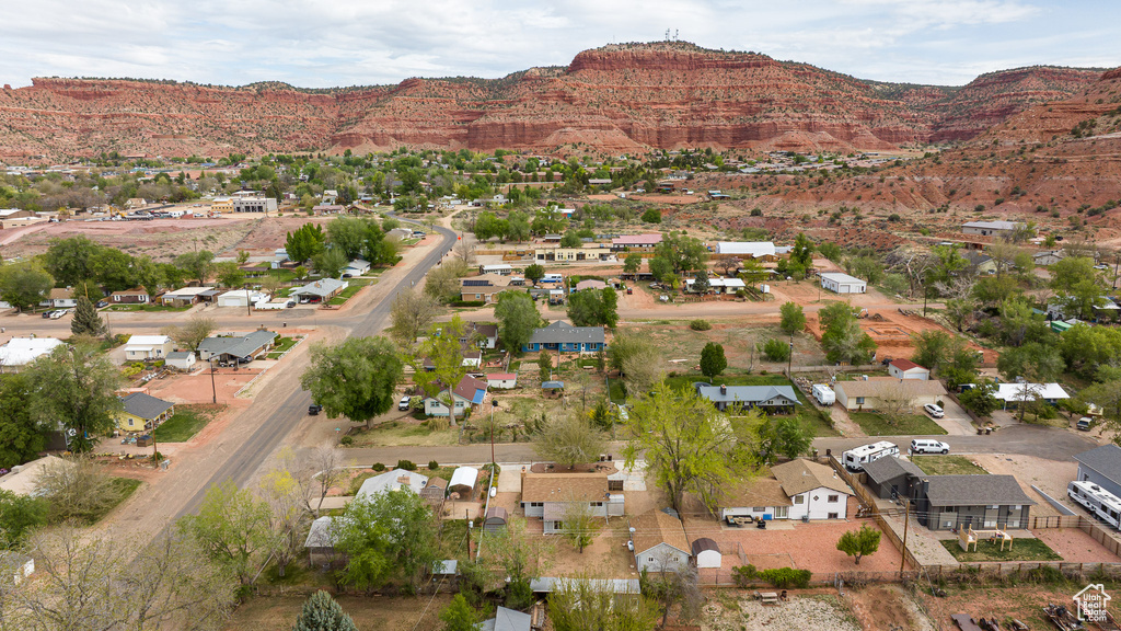 Drone / aerial view with a mountain view and a residential view