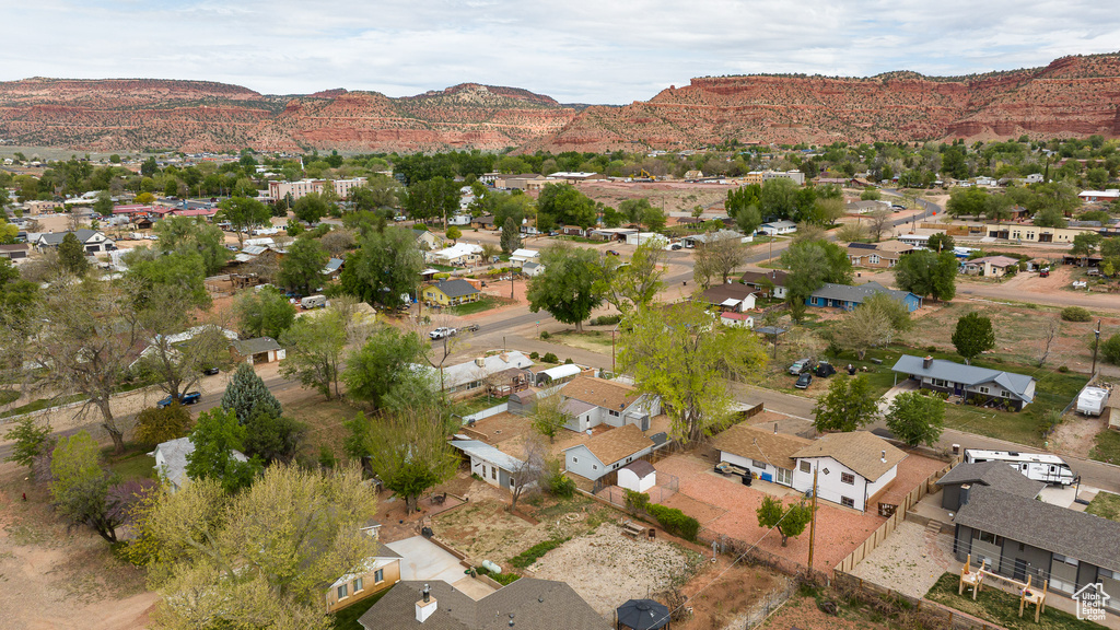 Aerial view featuring a residential view and a mountain view