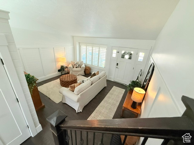 Living room with vaulted ceiling