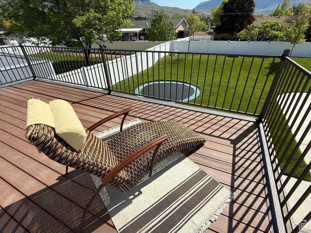 Wooden terrace with a mountain view
