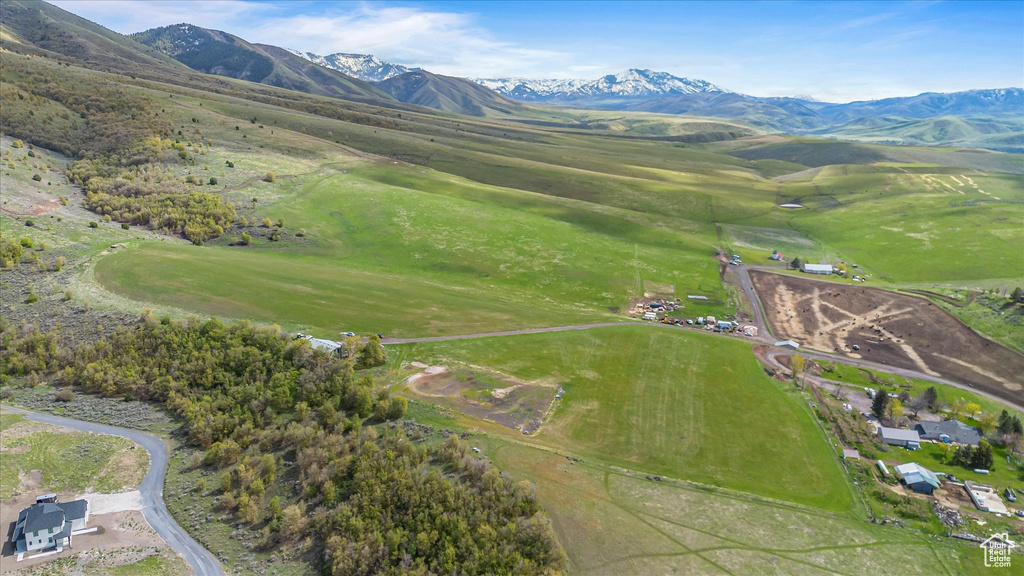 Aerial view featuring a mountain view