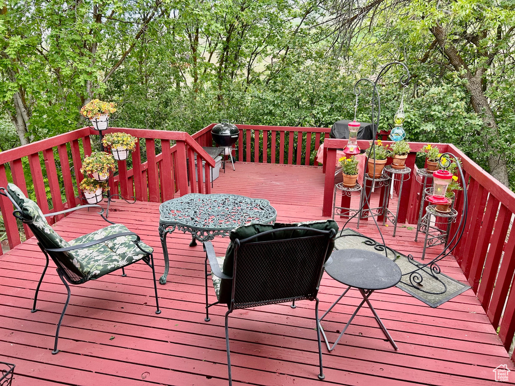 Wooden deck with area for grilling