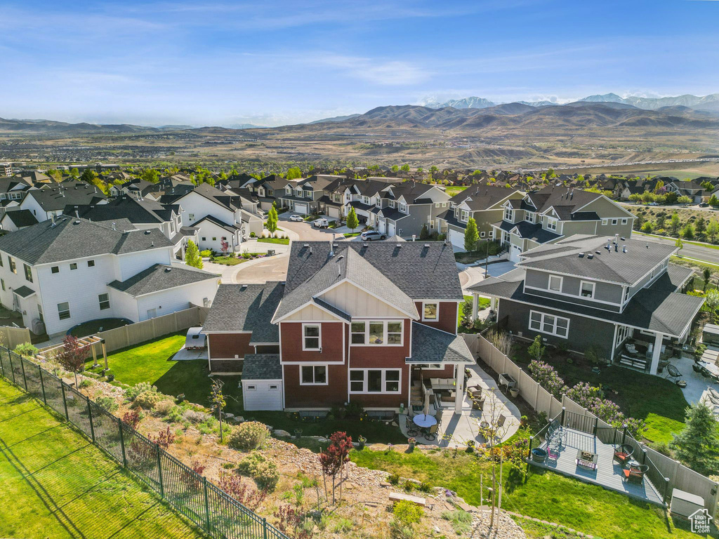 Aerial view featuring a residential view and a mountain view