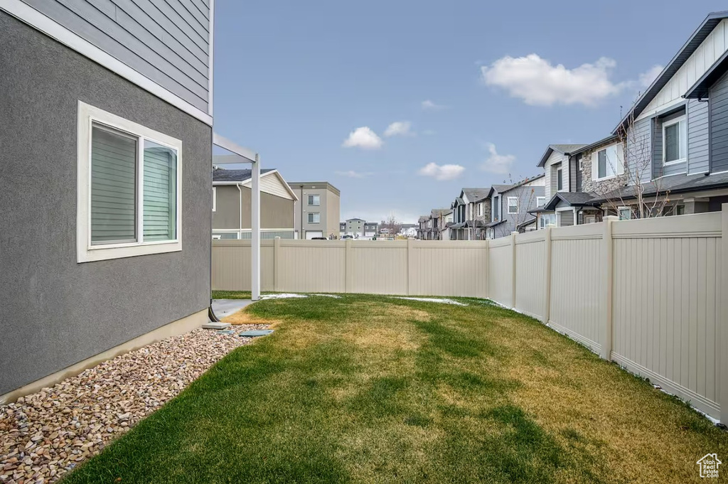 View of yard featuring a residential view and a fenced backyard