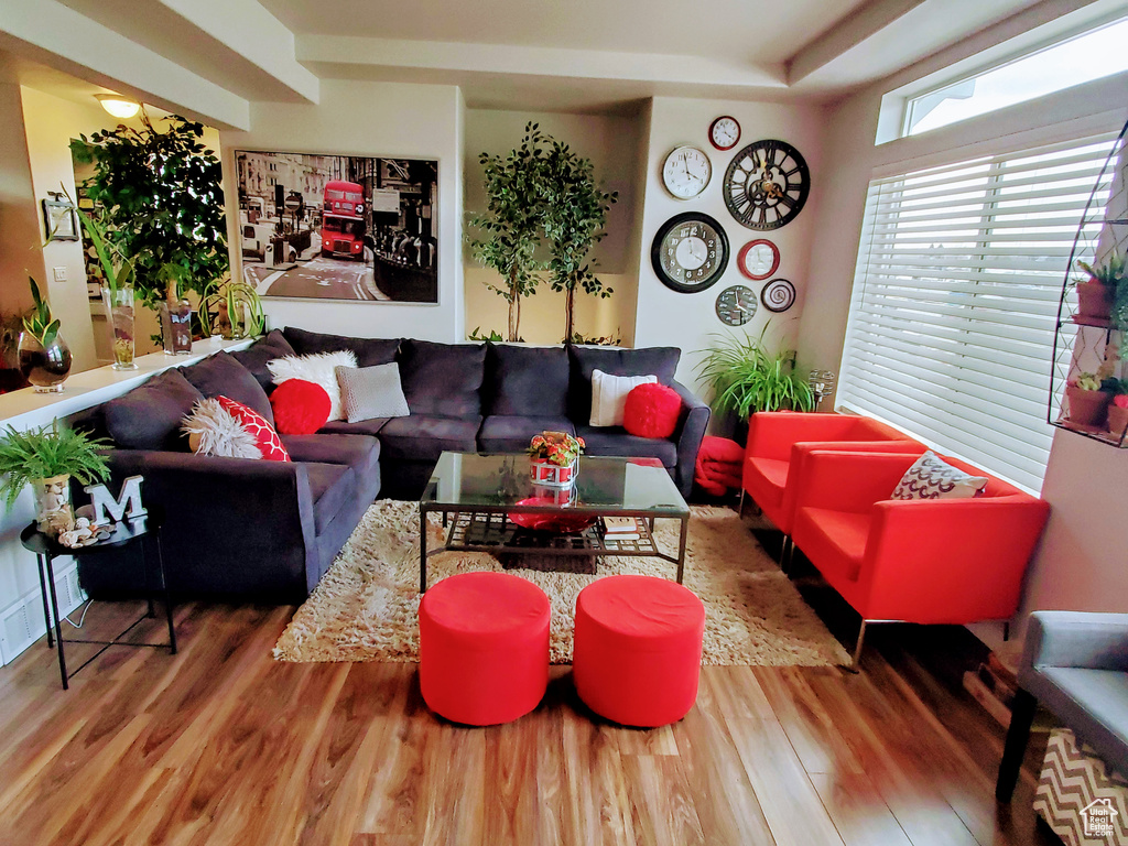 Living room with wood finished floors