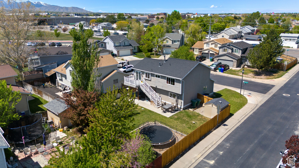 Aerial view featuring a residential view and a mountain view