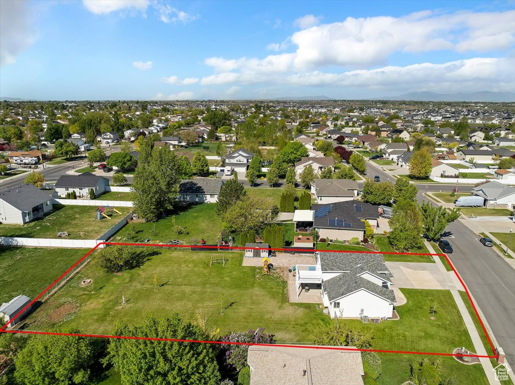 Bird's eye view with a residential view