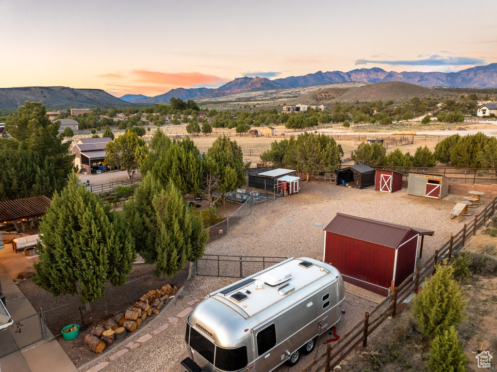 Drone / aerial view with a mountain view