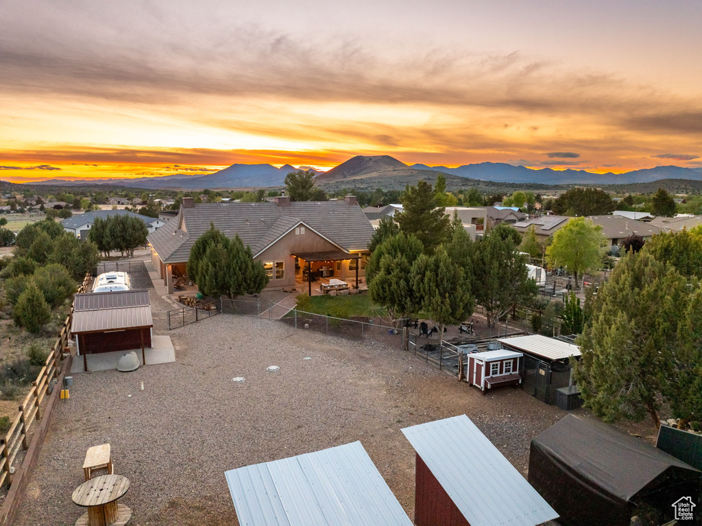 Drone / aerial view featuring a mountain view