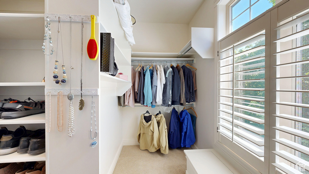 Spacious closet with carpet floors